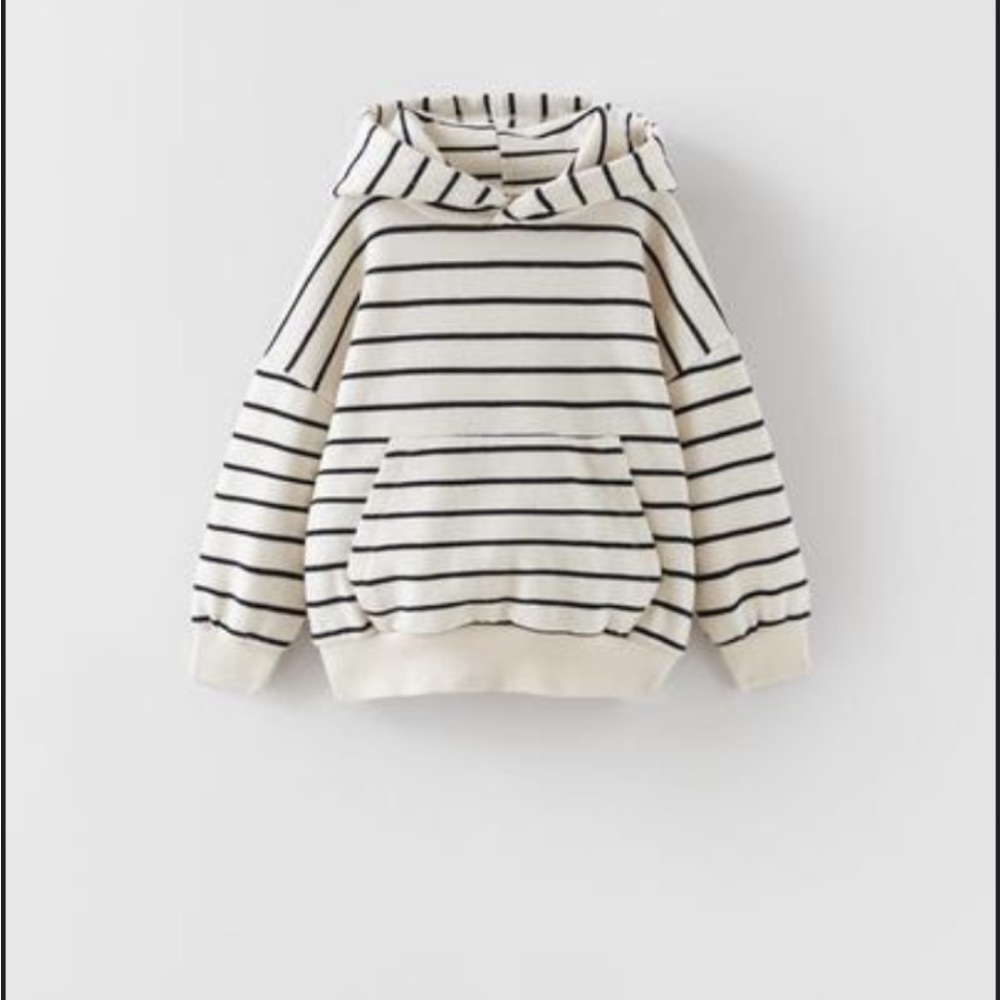 Zara Cream and Black Striped Hoodie - Size 3-4